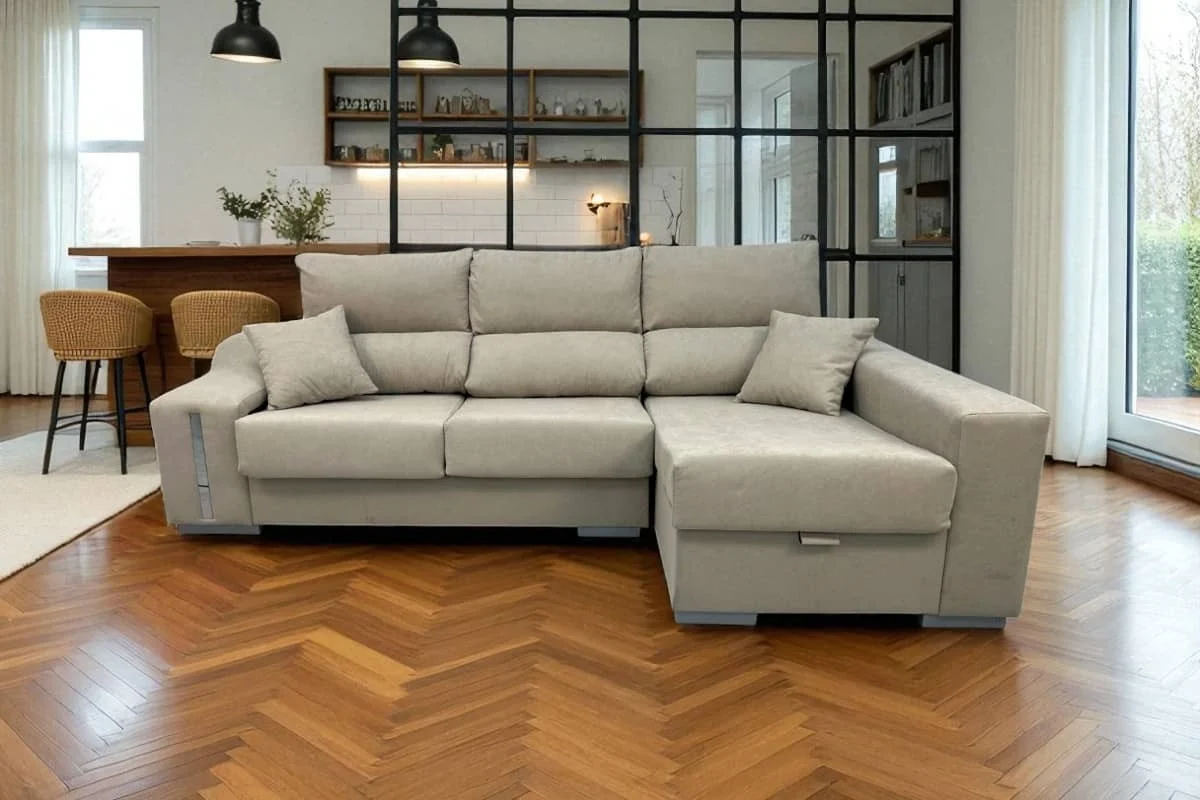 Sofá Chaiselongue Derecha OSCAR tapizado en color beige