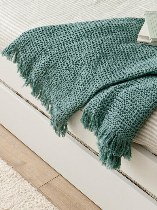 Pack 2 cojines menta y plaid turquesa - Imagen 3
